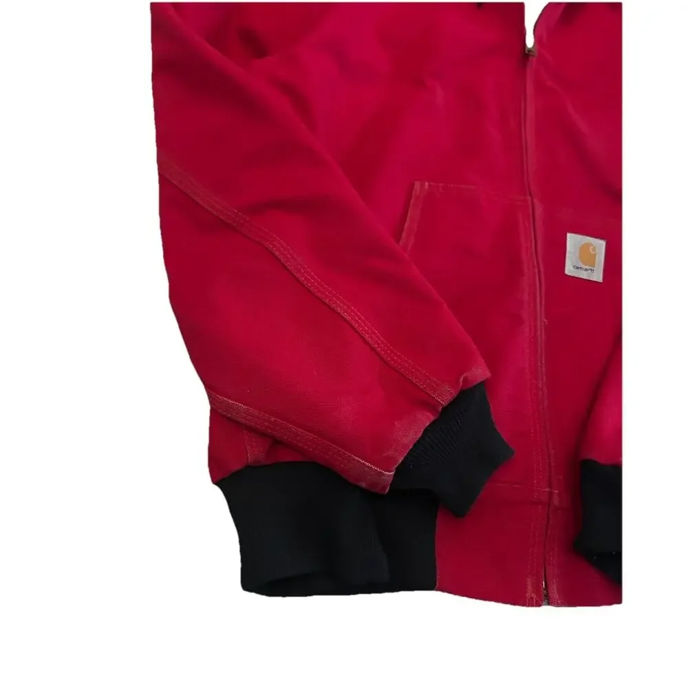 Vintage 90s Carhartt JR100 Red Hooded Thermal Canvas Duck Jacket Men’s Large - Picture 14 of 16